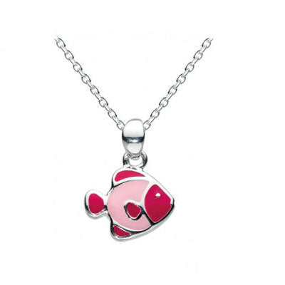 14 Inches Silver Pink Enameled Tropical Fish Kids Necklace For Girls 1