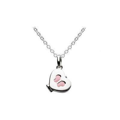 12-14 Inches Silver Heart Pink Enamel Butterfly Girls Locket Necklace 1