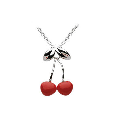 Child Sterling Silver Red Enameled Cherry Necklace (12 to 14 inches) 1