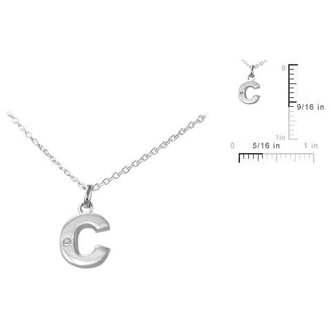 Children's Silver Diamond Initial C Pendant Necklace (14,16,18 in) 1