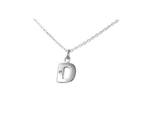 Children's Silver Diamond Initial D Pendant Necklace (14,16,18 in) 1