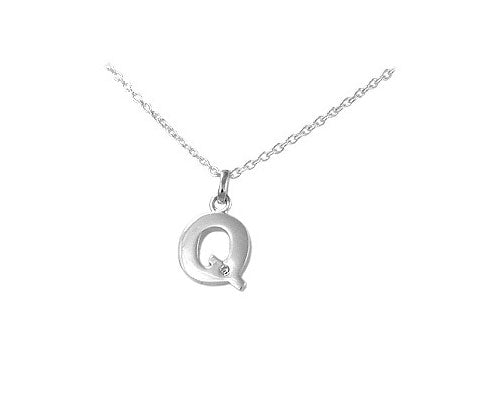 Children's Silver Diamond Initial Q Pendant Necklace (14,16,18 in) 1
