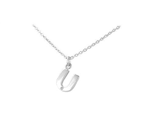 Children's Silver Diamond Initial U Pendant Necklace (14,16,18 in) 1