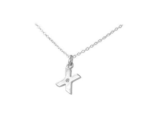 Children's Silver Diamond Initial X Pendant Necklace (14,16,18 in) 1