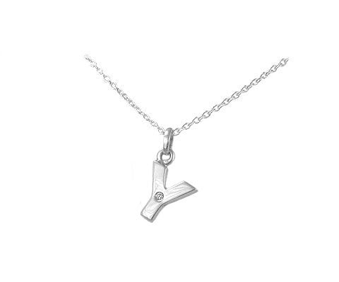 Children's Silver Diamond Initial Y Pendant Necklace (14,16,18 in) 1