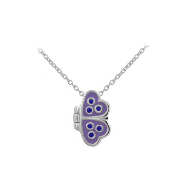 Girl's Silver Pink/Purple Enameled Butterfly Open Up Necklace (12-18 in)