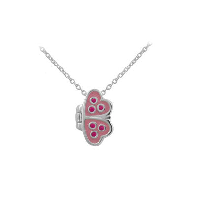 Girl's Silver Pink/Purple Enameled Butterfly Open Up Necklace (12-18 in) 1