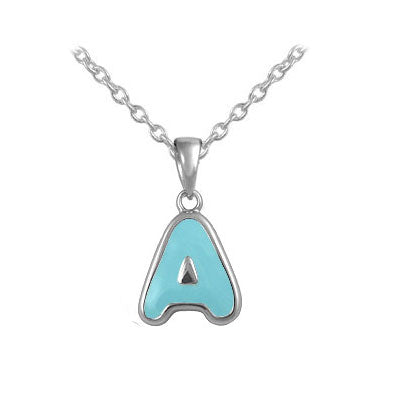 Girls Jewelry - Sterling Silver Color Enameled Initial Pendant Necklace (12-18 in) 1