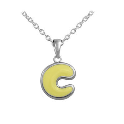 Girls Jewelry - Sterling Silver Color Enameled Initial Pendant Necklace (12-18 in)