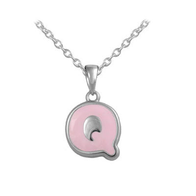 Girls Jewelry - Sterling Silver Color Enameled Initial Pendant Necklace (12-18 in)