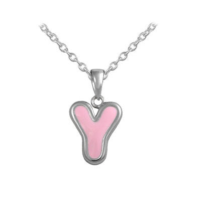 Girls Jewelry - Sterling Silver Color Enameled Initial Pendant Necklace (12-18 in)