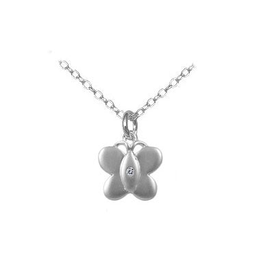 Girls Jewelry - Silver Diamond Butterfly Pendant Necklace (14 to 16 In) 1