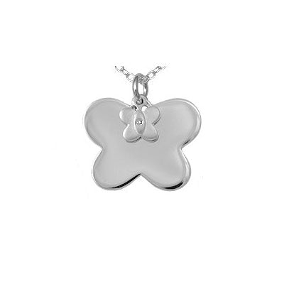 Silver Diamond Double Butterfly Pendants Girls Necklace (14 to 16 in) 1