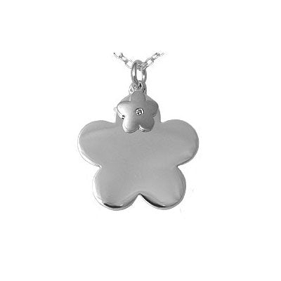 Kids Jewelry - Silver Diamond Double Flower Pendants Necklace (14 to 16 in) 1