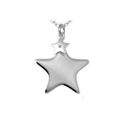 Child Jewelry - Silver Diamond Double Star Pendants Necklace (14 to 16 in) 1