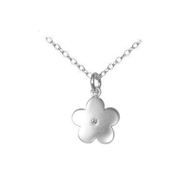 Children's Jewelry - Silver Diamond Flower Pendant Necklace (14 to 16 In) 1