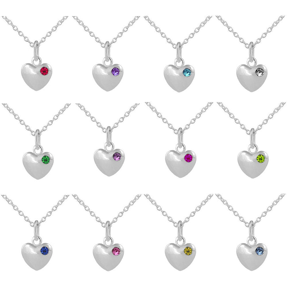 12-18 Inches Children Or Teen Girls Silver Birthstone Heart Necklace 2