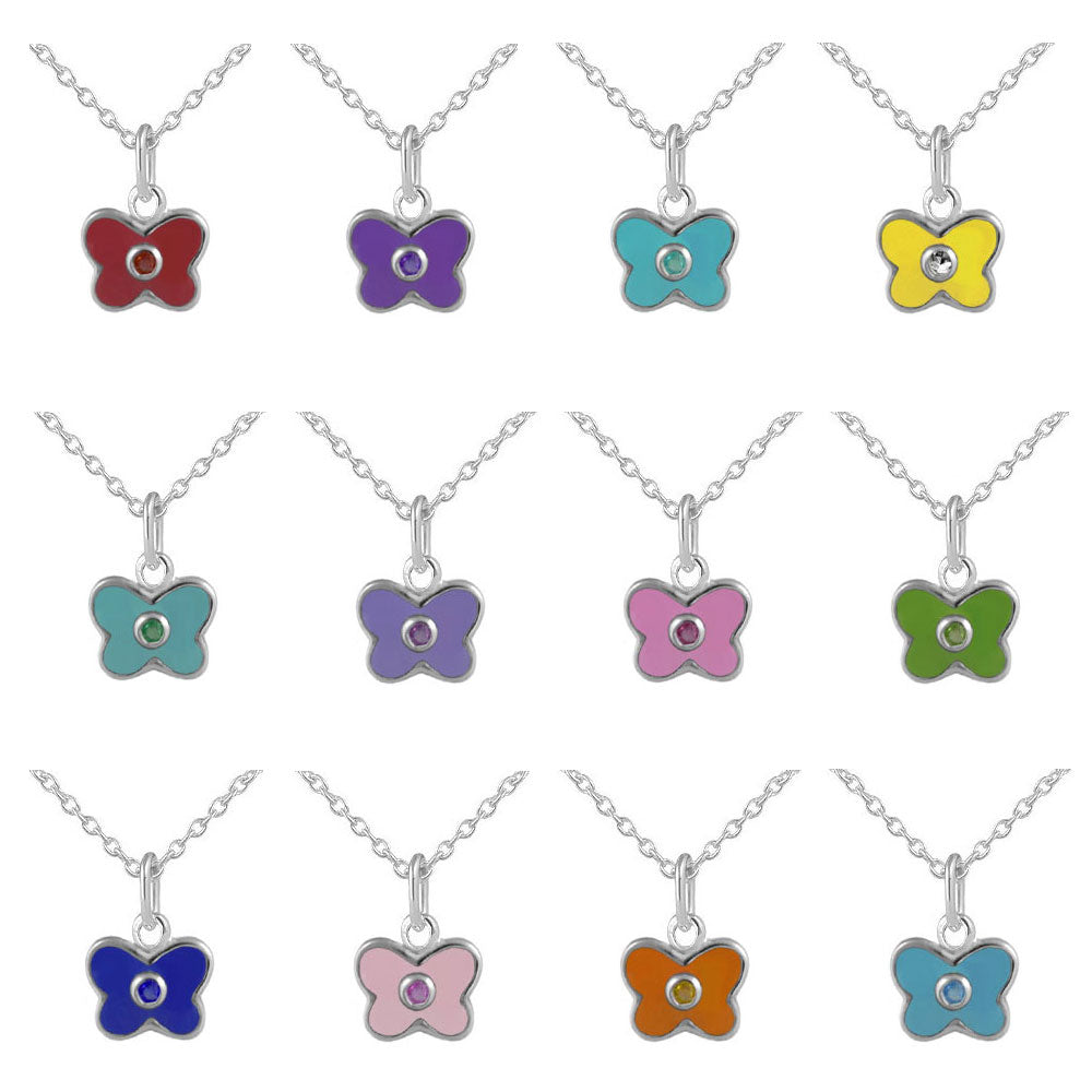 Girl's Sterling Silver Birthstone Enamel Butterfly Necklace (12-18 in) 2