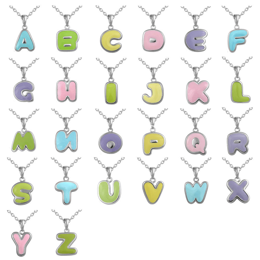 Girls Jewelry - Sterling Silver Color Enameled Initial Pendant Necklace (12-18 in) 2