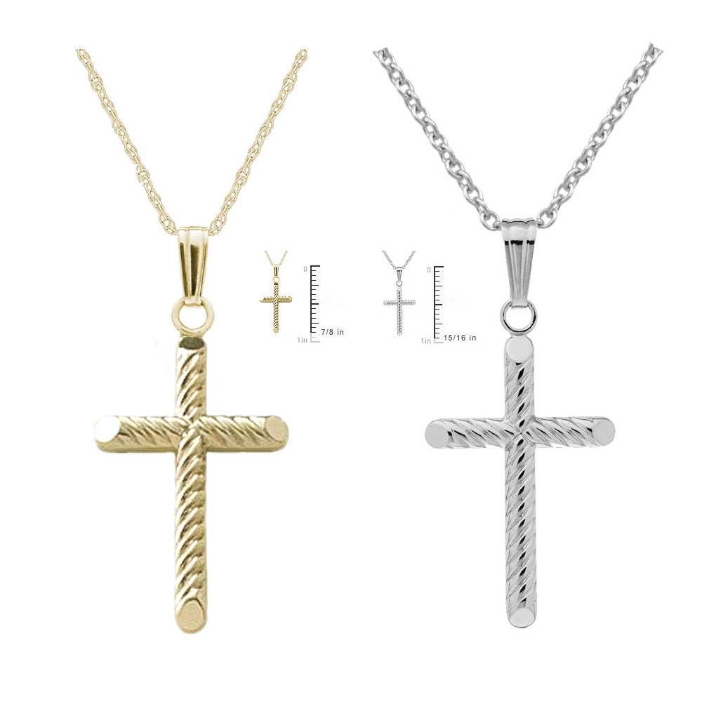 Toddlers & Children 15 In Gold/Silver Rope Design Cross Necklace 2