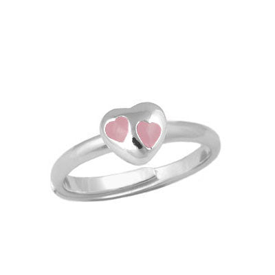Children & Teens Silver Red, Pink Or Purple Heart Adjustable Ring For Girls (Size 3-7) 1