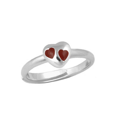 Children & Teens Silver Red, Pink Or Purple Heart Adjustable Ring For Girls (Size 3-7)