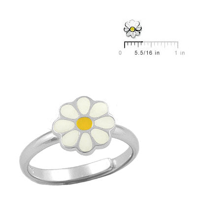 Girl's Jewelry - Sterling Silver Enamel Daisy Flower Adjustable Ring 2