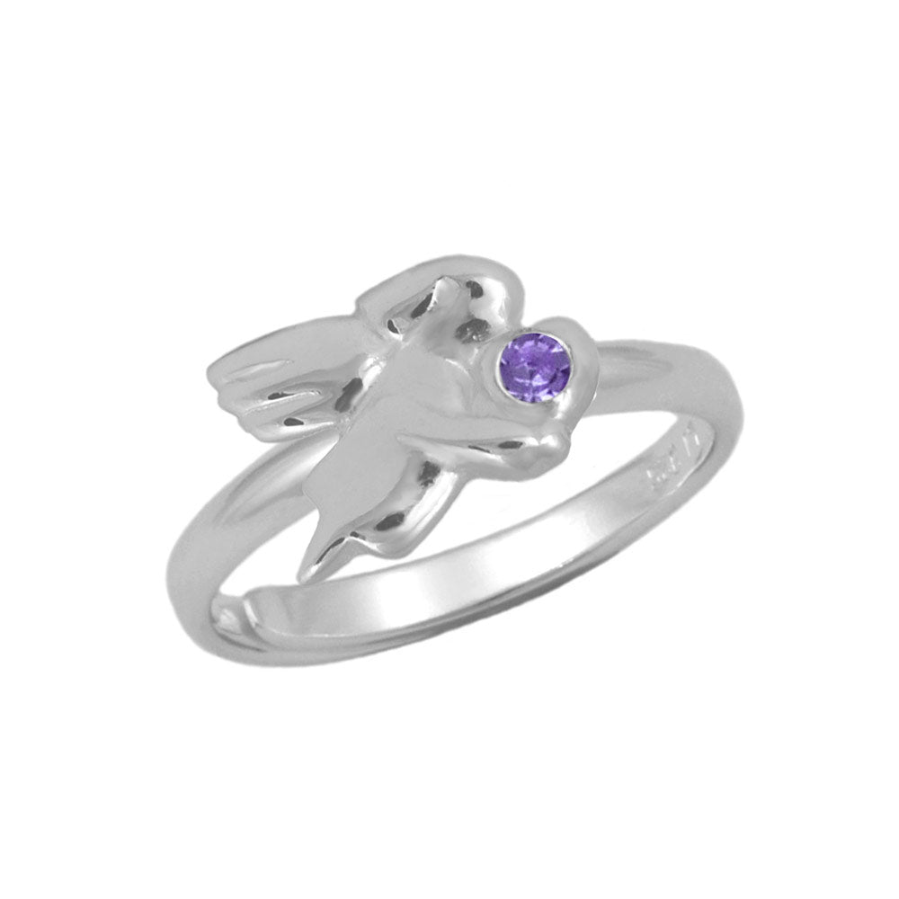 Sterling Silver Birthstone Girls Angel Ring Adjustable Size 3 To 7