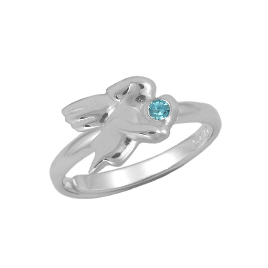 Sterling Silver Birthstone Girls Angel Ring Adjustable Size 3 To 7 1