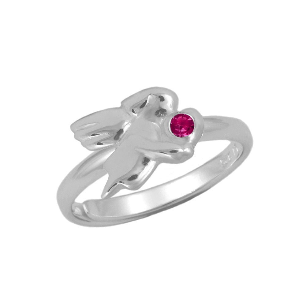 Sterling Silver Birthstone Girls Angel Ring Adjustable Size 3 To 7