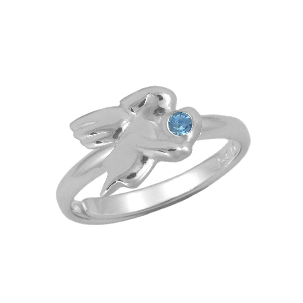 Sterling Silver Birthstone Girls Angel Ring Adjustable Size 3 To 7