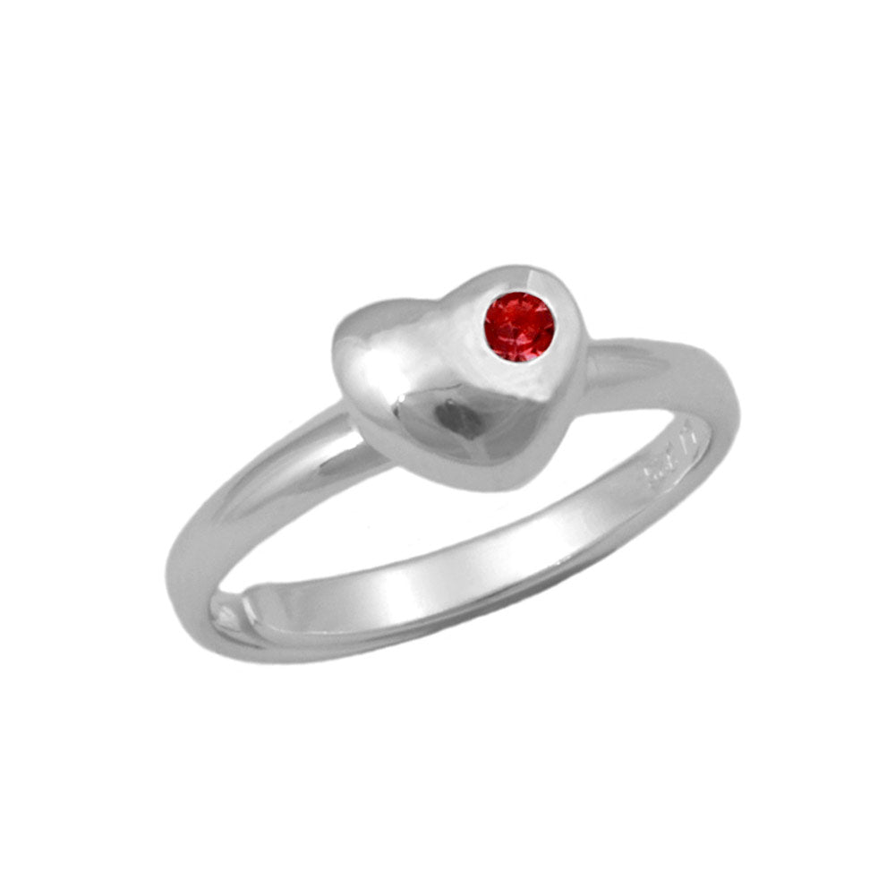 Sterling Silver Simulated Birthstone Heart Ring Adjustable Size 3 To 7 For Girls