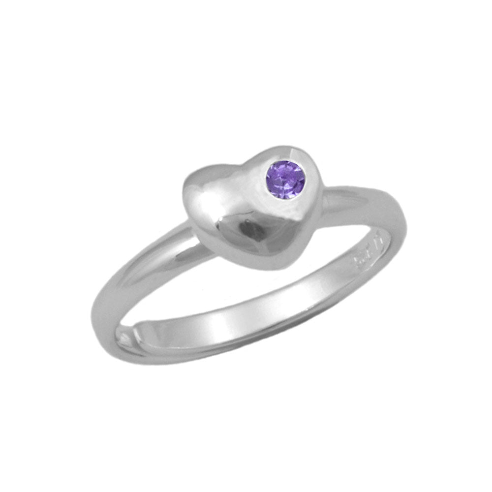 Sterling Silver Simulated Birthstone Heart Ring Adjustable Size 3 To 7 For Girls