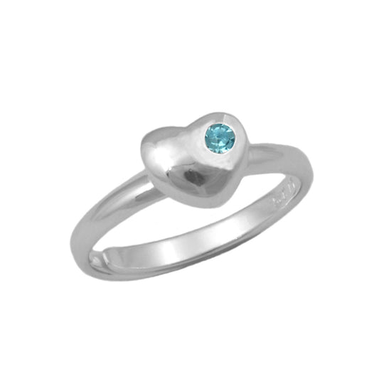 Sterling Silver Simulated Birthstone Heart Ring Adjustable Size 3 To 7 For Girls 1