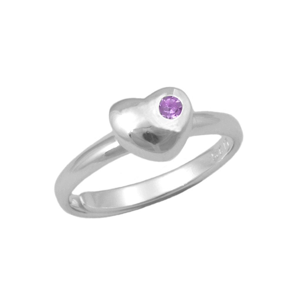 Sterling Silver Simulated Birthstone Heart Ring Adjustable Size 3 To 7 For Girls