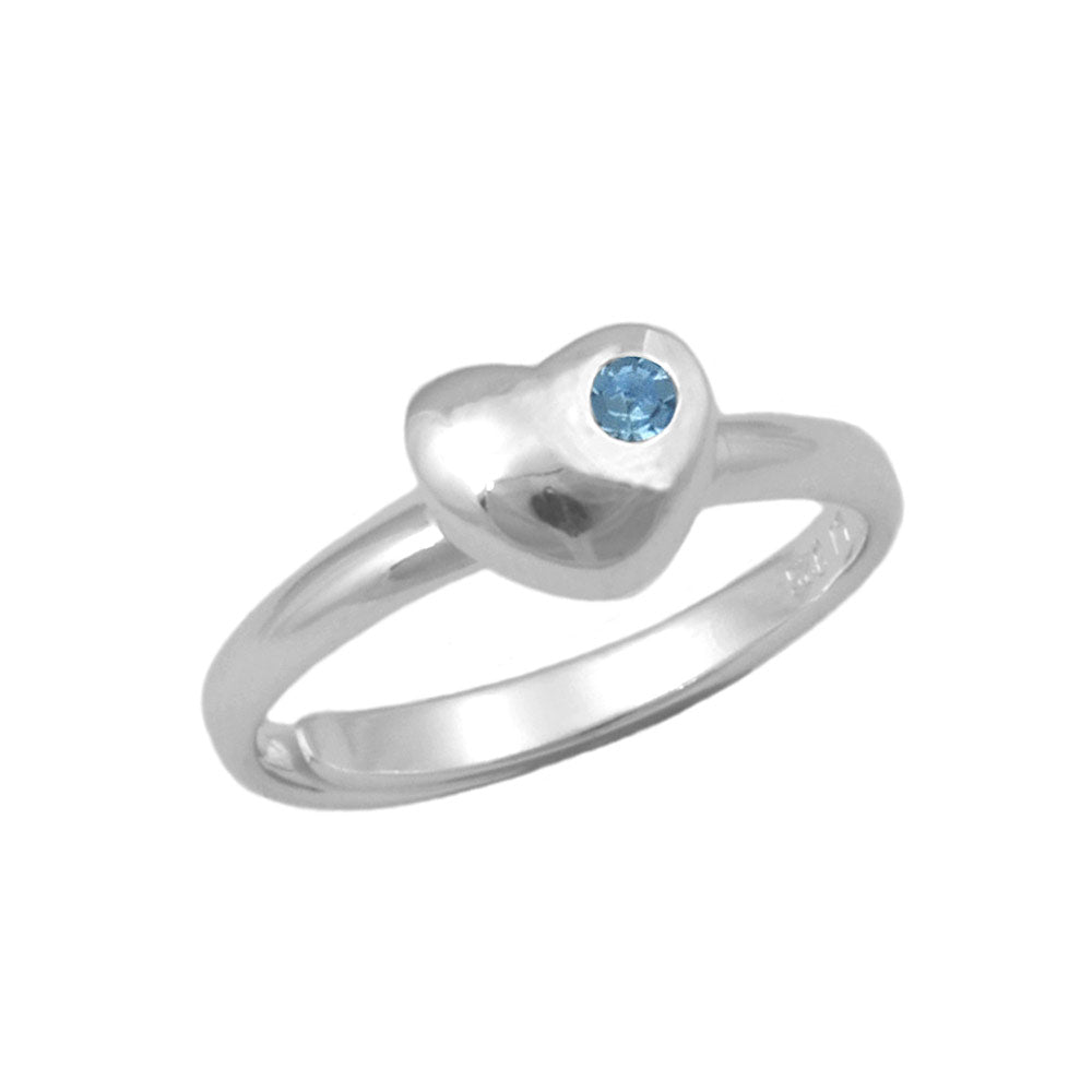 Sterling Silver Simulated Birthstone Heart Ring Adjustable Size 3 To 7 For Girls