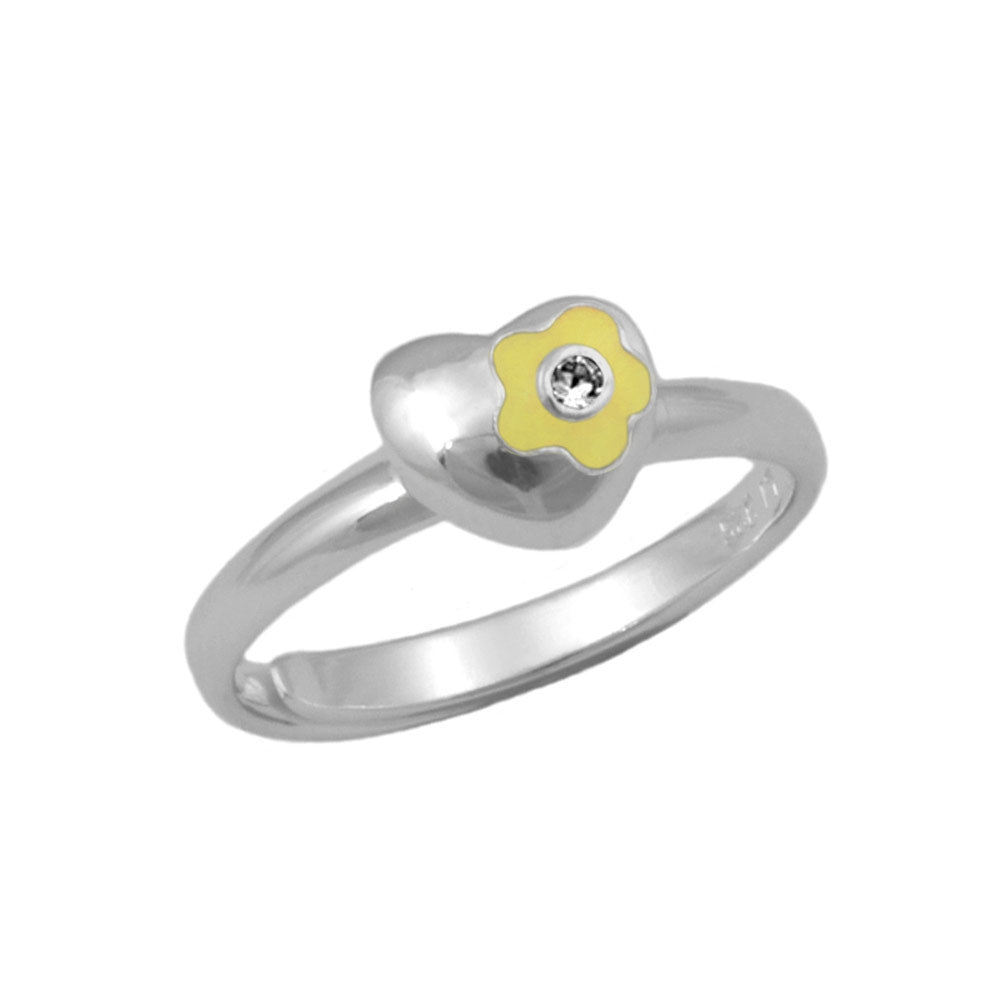 Girl Sterling Silver Heart Flower Simulated Birthstone Ring Adjustable Size 3-7