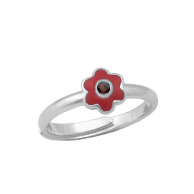 Girl Sterling Silver Birthstone Enamel Flower Ring Adjustable Size 3-7