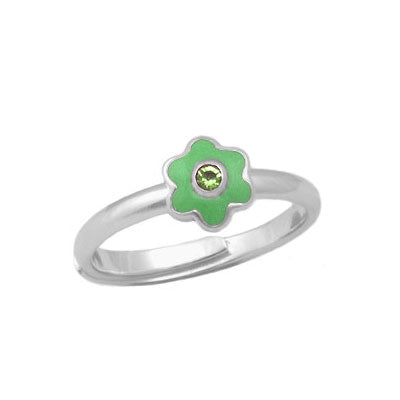 Girl Sterling Silver Birthstone Enamel Flower Ring Adjustable Size 3-7