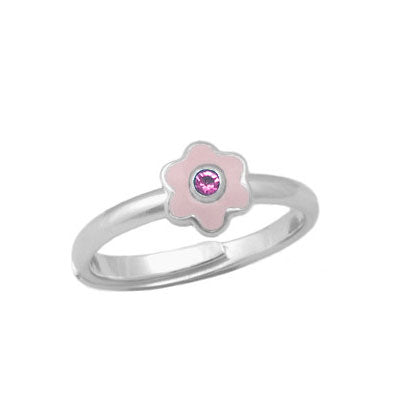 Girl Sterling Silver Birthstone Enamel Flower Ring Adjustable Size 3-7