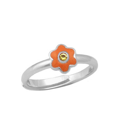 Girl Sterling Silver Birthstone Enamel Flower Ring Adjustable Size 3-7