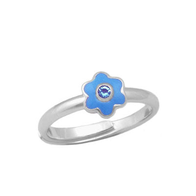 Girl Sterling Silver Birthstone Enamel Flower Ring Adjustable Size 3-7