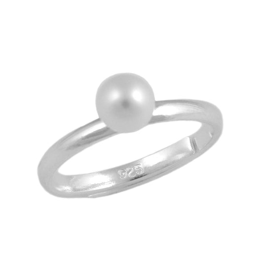Sterling Silver 5mm White Or Pale Pink Cultured Pearl Girl's Ring (Size 3 To 7) 1