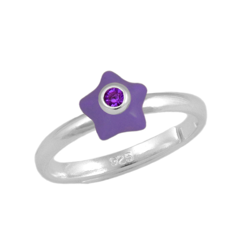 Girl's Sterling Silver Adjustable Birthstone Enamel Star Ring (Size 3-7)