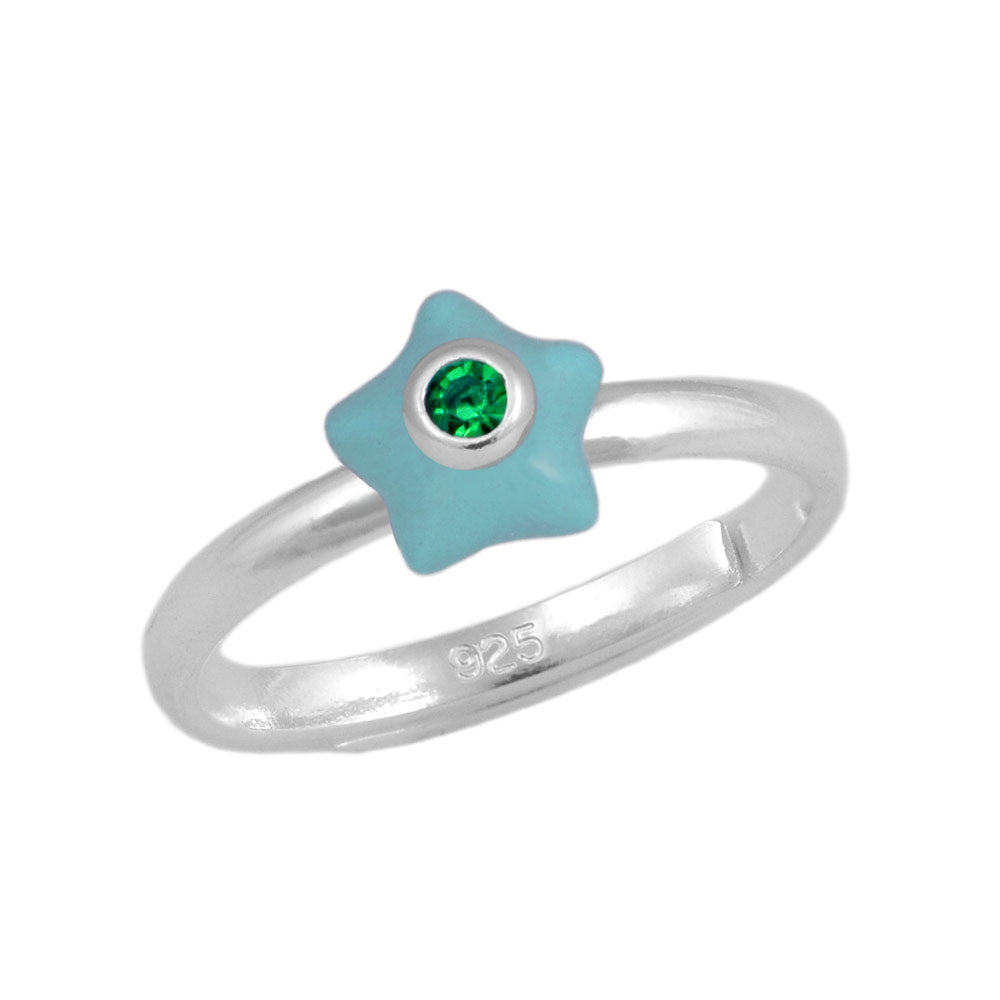 Girl's Sterling Silver Adjustable Birthstone Enamel Star Ring (Size 3-7)