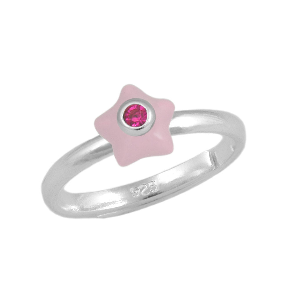 Girl's Sterling Silver Adjustable Birthstone Enamel Star Ring (Size 3-7)