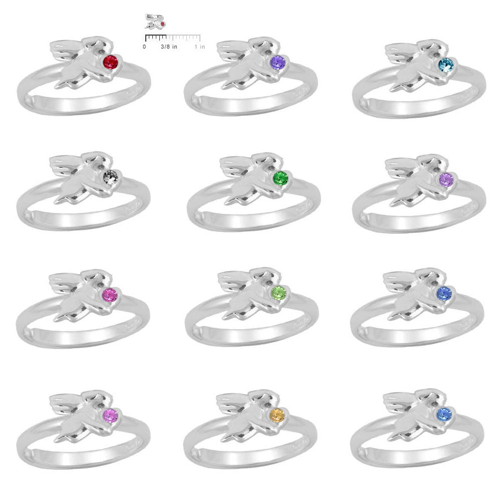 Sterling Silver Birthstone Girls Angel Ring Adjustable Size 3 To 7 2