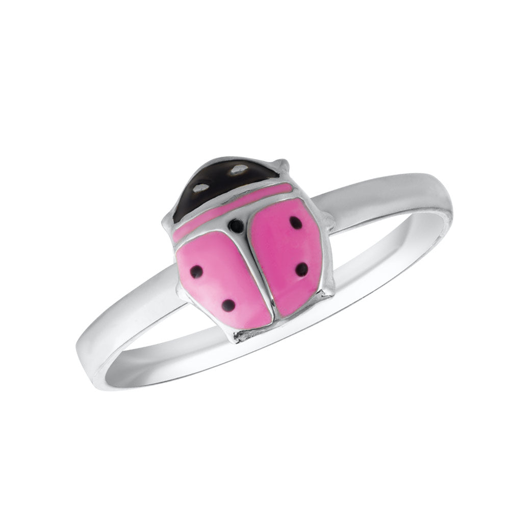 Girl's Jewelry - Sterling Silver Pink Enamel Ladybug Ring (Size 4) 1