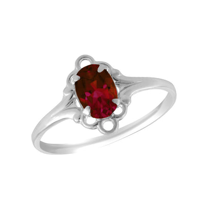 Sterling Silver Oval Shape Birthstone Ring For Girls (Size 4) 1