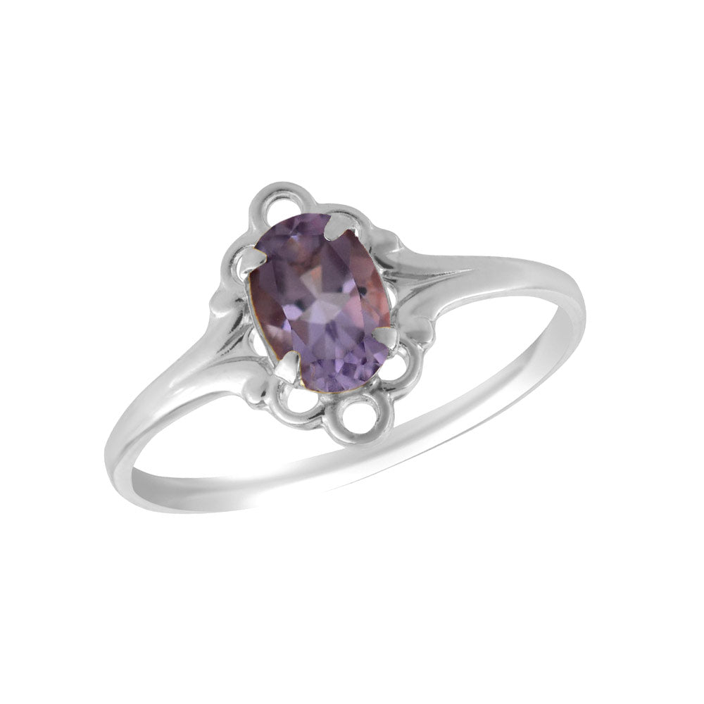 Sterling Silver Oval Shape Birthstone Ring For Girls (Size 4)